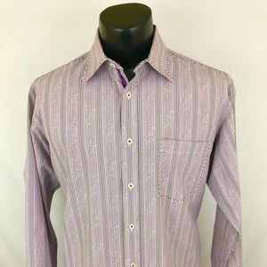 Bugatchi Uomo Button Up Shirt Striped Purple L